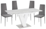 Masiv 4 személyes étkezőszett Coleta székekkel, Fehér Kőmintás - Szürke szövet N