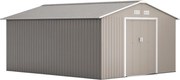 Outsunny 12.4 m²-es szerszámtároló, kerti ház dőlt tetővel, tolóajtóval, alapzattal, 386 x 340 x 200 cm, horganyzott acélból készült, időjárásálló, ke