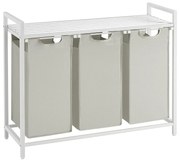 Szennyestartó, 3 rekeszes szennyeskosár fém kerettel, fehér