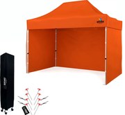Árusító sátor 2x3 m SZUPER Acél | Felállítás 2 perc alatt - plusz 3 oldalfal - Narancs