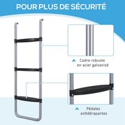 SPORTNOW Trambulin Létra 3 vagy 2 Lépéssel, Széles Vízszintes Lépcsőkkel, Univerzális Horoggal, 120 kg Teherbírással, 97 x 32 cm Ezüst | Aosom