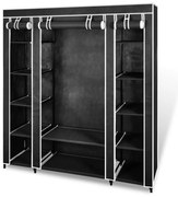 fekete szövet ruhásszekrény tárolórekeszekkel 45x150x176 cm
