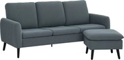 HOMCOM Sarokkanapé Párnázott Lábzsámollyal, 3 Párnával, L-alakú Kanapé Nappalira és Hálószobába 196 x 140 x 88 cm Szürke | Aosom