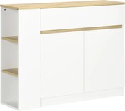 HOMCOM Fehér Konyhai Széktároló 2 Ajtós Fiókkal és 3 Nyitott Polccal Nappaliba és Étkezőbe 110x29.5x82 cm | Aosom