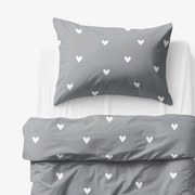 Goldea gyermek pamut ágyneműhuzat - szívecskék, szürke alapon 140 x 200 és 70 x 90 cm