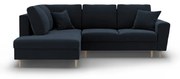 Sötétkék bársony kinyitható tárolóhelyes sarokkanapé (bal oldali-L alakú) Kyoto – Cosmopolitan Design
