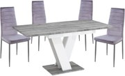 Masiv 4 személyes étkezőszett Coleta székekkel, Beton - Szürke bársony N