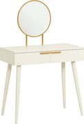HOMCOM Sminkasztal Kerek Tükörrel - 2 Fiókos, Modern Stílus, 80x40x123 cm, Fehér | Aosom