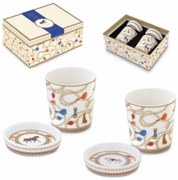 Porcelán eszpresszó pohár alátéttel 90 ml díszdobozban két személyes szett lovas mintával Cheval