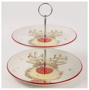 rénszarvasos karácsonyi kerámia emeletes süteményestál kínáló