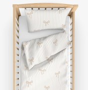 Goldea gyermek pamut ágyneműhuzat kiságyba - latte masnik és csíkok 90 x 120 és 40 x 60 cm