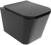 Mexen Teo Rimmentes WC-csésze lassú záródású vékony üléssel, duroplast, fekete fényes - 30854070