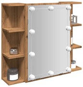 kézműves tölgy tükrös szekrény LED-ekkel 70 x 16,5 x 60 cm
