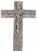 Tiszteletteljes dekoráció Kereszt levelekkel, fautánzat, polirezín, 11 x 21 x 2 cm