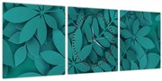 Kép - Türkiz levelek (órával) (90x30 cm)