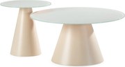 Krémszínű kerek dohányzóasztal szett 2 db-os üveg asztallappal ø 80 cm Vida – MOME
