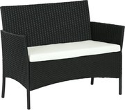 Outsunny PE Rattan és Acél Kültéri Kert Sofa, 2 Személyes Párnával és Karfákkal, 100x54x80cm, Fekete | Aosom