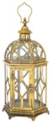 Fém lantern lámpás áttört óarany csipkés patinás kerettel üvegezve akasztóval 62,5x27x23,5cm