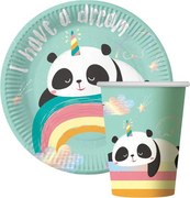 Bögre Készlet Panda papírtányér születésnapi dekoráció 6kpl G