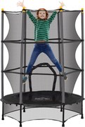 HOMCOM gyermek trambulin Ø140 cm, biztonsági hálóval, szélső védőszóval, kerti trambulin 3-10 éves gyerekeknek, max 50 kg terhelhetőséggel, fekete | A