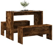 3 részes füstös tölgy színű szerelt fa étkezőasztal és pad