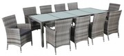 11 részes szürke polyrattan kültéri étkezőgarnitúra párnával