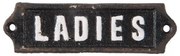 Öntöttvas ajtótábla &quot;Ladies&quot; felirattal, 12x1x3cm