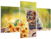 Macska képe ahogy a virágot nézi (90x60 cm)