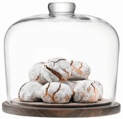 LSA International City üvegkupola diófa tálcával, 22cm átmérőjű, áttetsző, LSA, kézzel készített