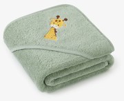 Goldea gyermek frottír fördőlepedő csuklyás - zsiráf zsályaszínű alapon 100 x 100 cm