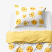 Goldea gyermek pamut ágyneműhuzat duo - mosolygós napocskák, sárga hátoldal 140 x 200 és 70 x 90 cm