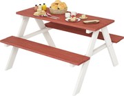 Outsunny Gyermek Fa Piknik Asztal Készlet 2 Padra 3-8 Éves Gyerekeknek Kert, Terasz 89x79x50 cm Barna | Aosom