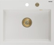 Mexen Oscar gránit mosogató 1-medencés 580 x 490 mm, fehér, arany szifon - 6519581000-20-G