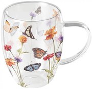 Pillangó kert duplafalú Boroszilikát üveg bögre