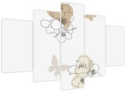 Kép - Bézs virágok pillangóval N⁰2 (150x105 cm)