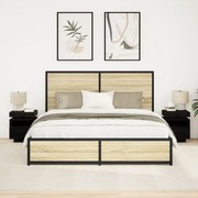 Éjjeli Asztal LED Fényekkel 2 db Fekete Tölgy 40x39x48,5 cm