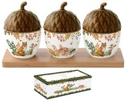 Forest Dream őszi porcelán makk alakú tálka fedővel 3 db bambusztálcán