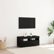 TV Szekrény LED Világítással, Fekete Tölgy, 90x35x40 cm, Műanyag, Fa