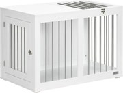 PawHut Kutyafekhely Bútor 2 Ajtóval, Acél Kutyaketrec Otthonra Közepes Kutyák Számára Maximum 20 kg, Oldalasztal Kutyakenel 80 x 50 x 56,5 cm, Fehér |