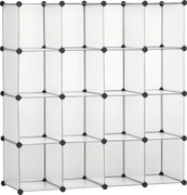 HOMCOM DIY moduláris polcrendszer 16 kockával, rakásolható DIY kockaszekrény, tárolószekrény, álló polc, cipőpolc műanyag acélból, Fehér, 125 x 32 x 1