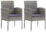 2 db szürke polyrattan kerti szék sötétszürke párnákkal