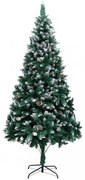 műkarácsonyfa fenyőtobozokkal és fehér hóval 210 cm