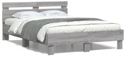 szürke sonoma színű ágykeret fejtámlával és LED-del 135x190 cm
