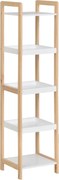 HOMCOM Bambusz Fürdőszobai Polc Állvány 3 Kosárral + 2 Polccal, mérete: 32L x 30W x 130H cm Bézs Fehér | Aosom