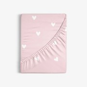 Goldea pamut körgumis lepedő - szívecskék, púderrózsaszín alapon 80 x 200 cm