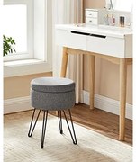 Puff, kerek ülőke tárolóhellyel 31 x 43 cm (ø x m), fém lábak, párnázott ülés, sötétszürke