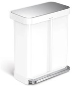 Simplehuman pedálos hulladékgyűjtő válogatotthulladékhoz, 58 l, fehér acél