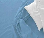 Szatén lepedő 220x200 kék világos egyszínű, gumis