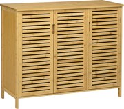 HOMCOM Bambusz Cipőtároló Szekrény 3 Zsalus Ajtóval Állítható Polcokkal 16 Pár Cipőhöz, 100x35x80 cm | Aosom