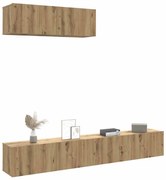 3 db kézműves tölgy szerelt fa falra szerelhető TV-szekrény